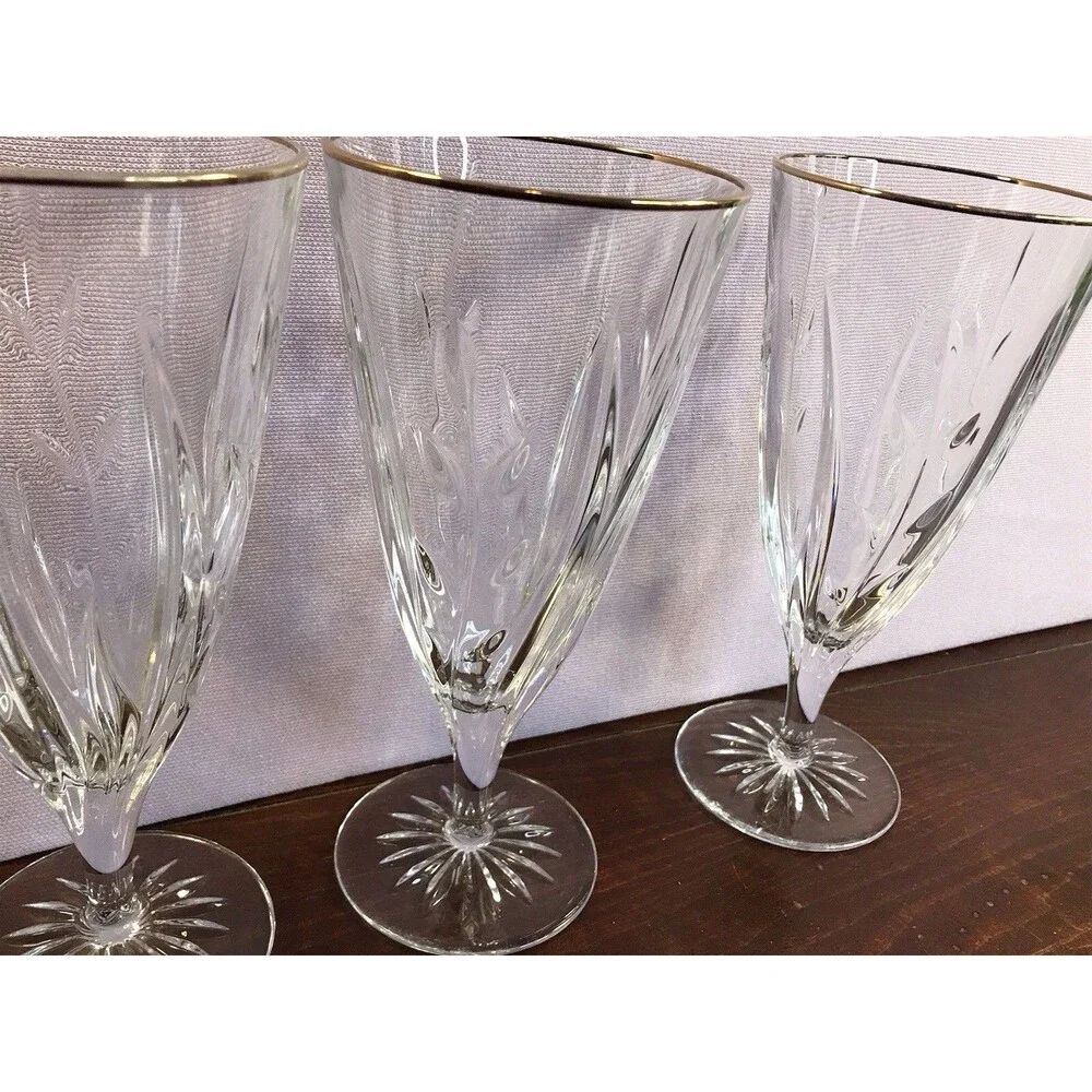Cristal D'Arques Durand Cassandra Gold Rim Iced Tea 7 7/8 Goblets Set of 4
